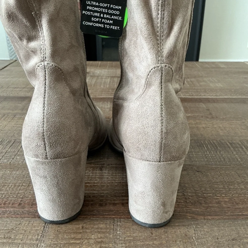 Liz Claiborne Leyla Knee-High Memory Foam TAUPE Women's Faux Suede Boots Size 10